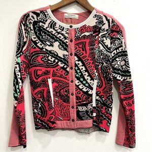 Anthropologie Aldomartins Colorful Paisley Sweater Cardigan Bamboo Cotton Size 8